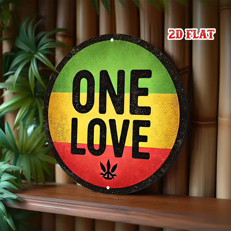 Potdemiel Reggae Spirit Rundes Aluminiumschild One Love Unity Metallwandkunst in Grün Gelb Rot Durchmesser: 20 cm - Bild 5