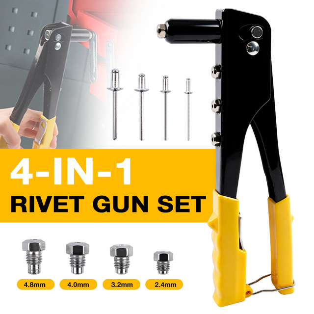 Professionelle manuelle Blindnietpistole von TEMPS DETIR in Schwarz mit 4 Nietköpfen für 2,4 mm, 3,2 mm, 4,0 mm und 4,8 mm Nieten - Bild 1