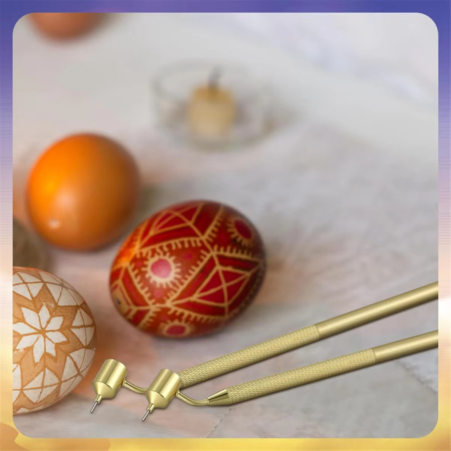A97T Pysanka-Set mit 3 Heißwachs-Zeichenstiften aus Metall für dekorative Ostereier-Kunst in Gold - Bild 2