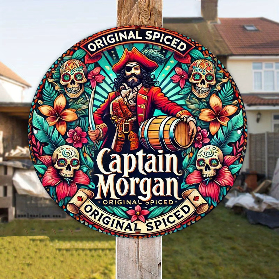 Captain Morgan Caribbean Spirit Rundes Metallschild von Potdemiel mit Blumen- und Totenkopf-Design in Multicolour, Durchmesser: 20 cm - Bild 5