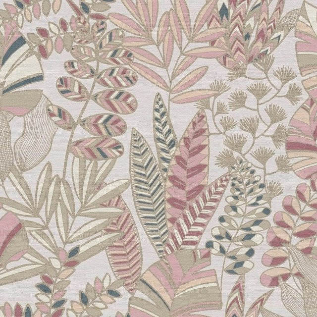 PROFHOME Retro Tapete Floral mit metallischen Akzenten in Rosa und Gold, Vlies-Tapete, Breite: 0,53 m, Länge: 10,05 m - Bild 1
