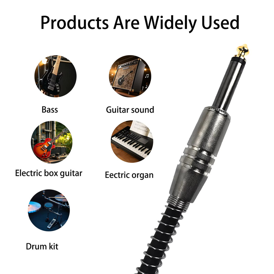 Miwayer Abgeschirmtes Gitarrenkabel mit 3,5 mm Klinkenstecker und 6,35 mm Metallstecker in Schwarz - Bild 4