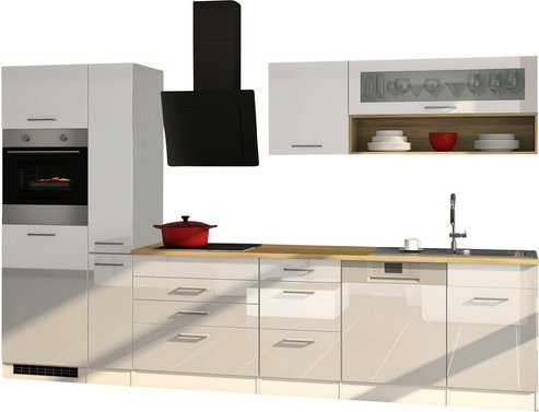 Küchenzeile Held Möbel Mailand in Weiß Hochglanz mit Elektrogeräten B/T/H: 330 x 60 x 200 cm - Bild 3