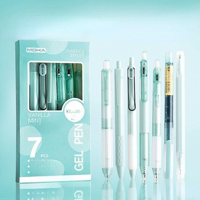 7-teiliges NATAWA Kawaii Stifteset mit schnelltrocknender Tinte, ästhetisches japanisches Briefpapier und Textmarker-Set für deinen Schulbedarf - Bild 1