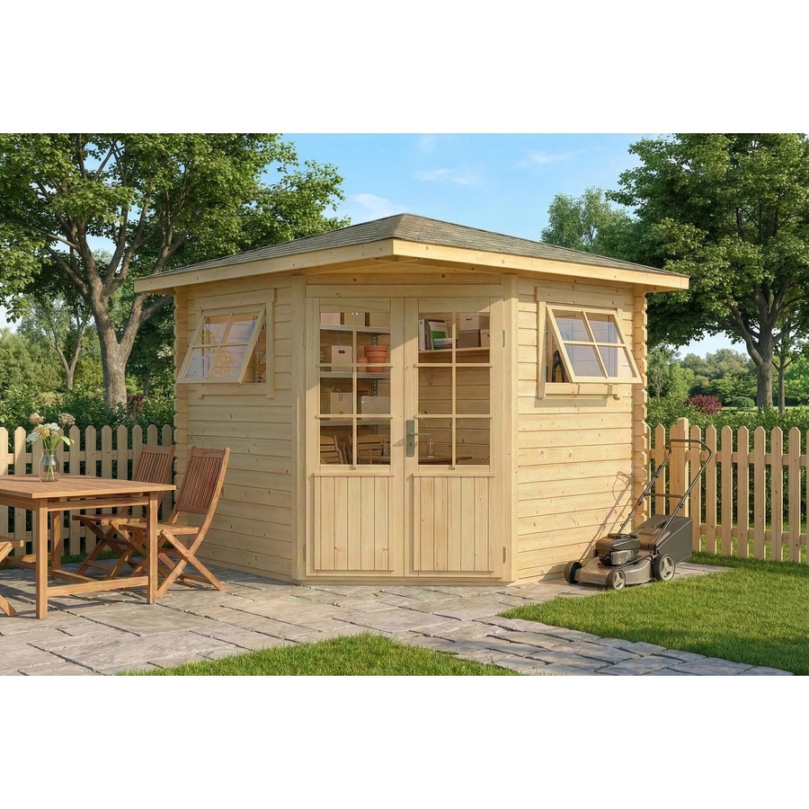Alpholz 5-Eck Gartenhaus Sunny-B mit Spitzdach in Blockbohlenbauweise, unbehandelt, B/T: 230 x 224 cm - Bild 2