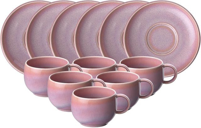 Villeroy & Boch like. Espressotassen mit Untertassen Perlemor Coral, 6er Set, Porzellan, Pink/Multicolour, 60 ml pro Tasse - Bild 1