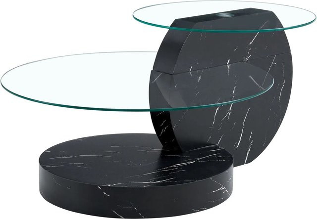 okwish Couchtisch mit Glas und zwei Ebenen in Schwarz und Transparent für dein Wohnzimmer B/T/H: 90 x 70 x 44 cm - Bild 1
