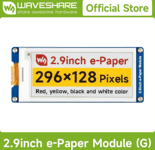 Waveshare 2,9-Zoll E-Paper Display G mit SPI-Schnittstelle für Raspberry Pi, ESP32 und Arduino in Rot, Gelb, Schwarz und Weiß - Bild 1