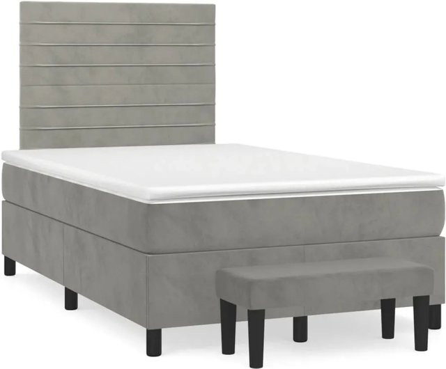vidaXL Boxspringbett mit Matratze in Hellgrau aus Samt, B/T/H: 120 x 200 x 128 cm - Bild 1