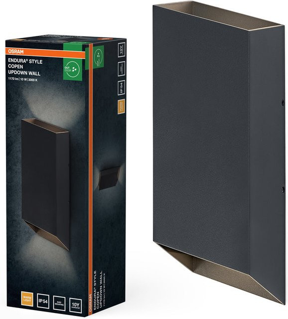 Osram LED Außenwandleuchte in Dunkelgrau mit Glas-Diffusor, Up-Down Licht für Garten und Terrasse, 10 W, 690 lm, 3000 K Warmweiß, IP54 - Bild 1