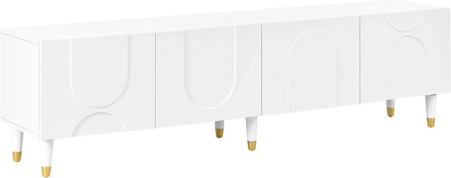 okwish TV-Schrank mit Bogenrelief und 4 Türen in Weiß, B/T/H: 180 x 40 x 50 cm - Bild 1