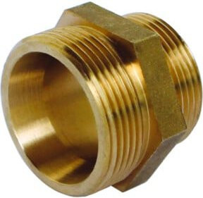 Schneider Doppelnippel DN-G1 1/2a x G1 1/2a aus Messing in Gold - Bild 1