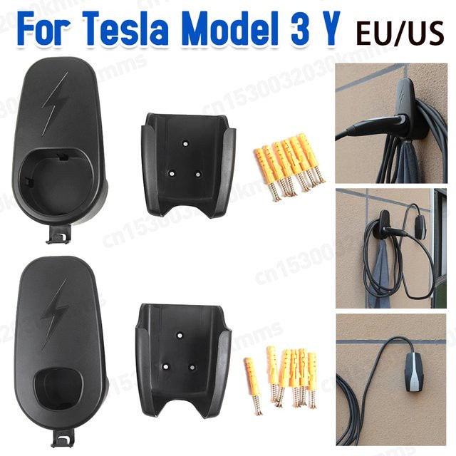 VKTECH Auto Ladekabel Organizer für Tesla Modell 3 und Model Y, Wandhalterung mit Chassis- und Steckerhalterung für das Ladegerät, Schwarz - Bild 1
