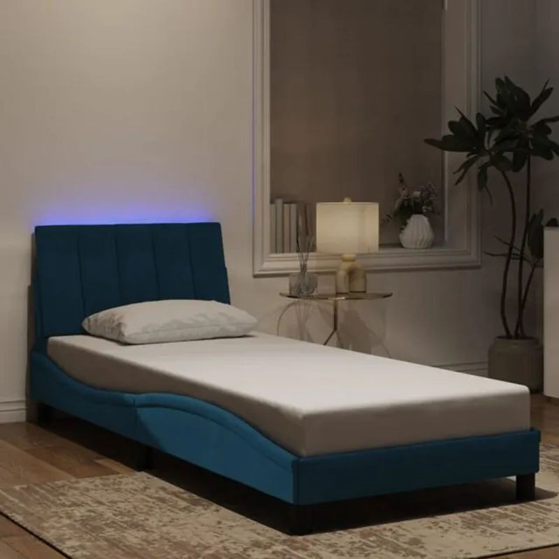 Polsterbett Hanko mit LED von vidaxl in Blau aus Samt, B/T/H: 80 x 200 cm - Bild 1