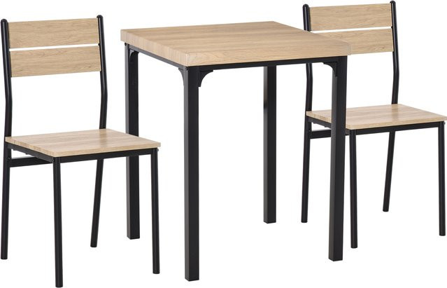 HOMCOM Moderne Essgruppe 3-teilig aus MDF und Metall in Naturholzmaserung und Schwarz mit Beige, B/T/H: 60 x 60 x 76 cm - Bild 1