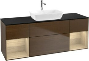 V&B Waschtischunterschrank Finion Wandbeleuchtung in Walnuss, glänzend, Breite: 160 cm, Höhe: 50,1 cm - Bild 1