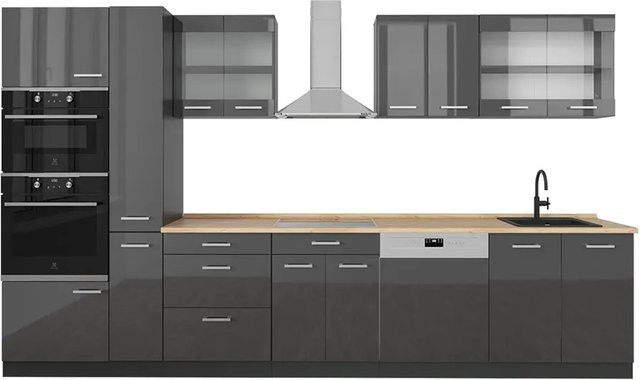 Vicco R-Line Küchenzeile Anthrazit Hochglanz, Breite: 350 cm, Höhe: 207,4 cm, Tiefe: 60 cm - Bild 1