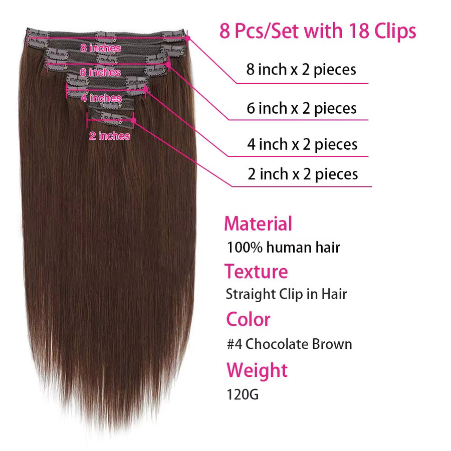 mayfive Clip-in-Extensions, schokoladenbraun, echtes menschliches Haar, 8 Stück, 120 g - Bild 3
