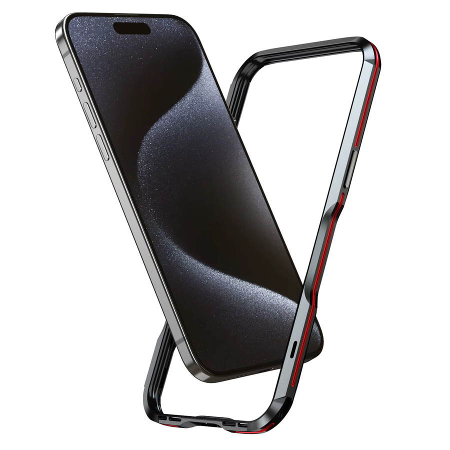 Luphie Stoßfeste Schutzhülle für Apple iPhone 12 bis 16 Pro Max mit Aluminium-Abdeckung und Metallstoßstange in Schwarz - Bild 2