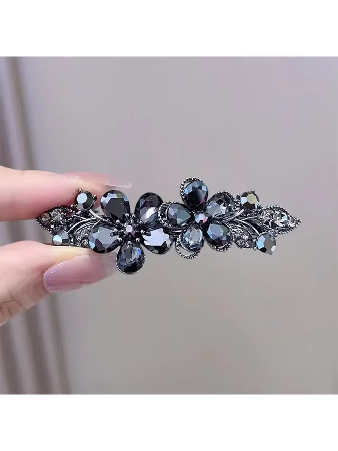 HIYAYZ Haarspange Blume mit Strass Kristall, Schwarz, Damen - Bild 3