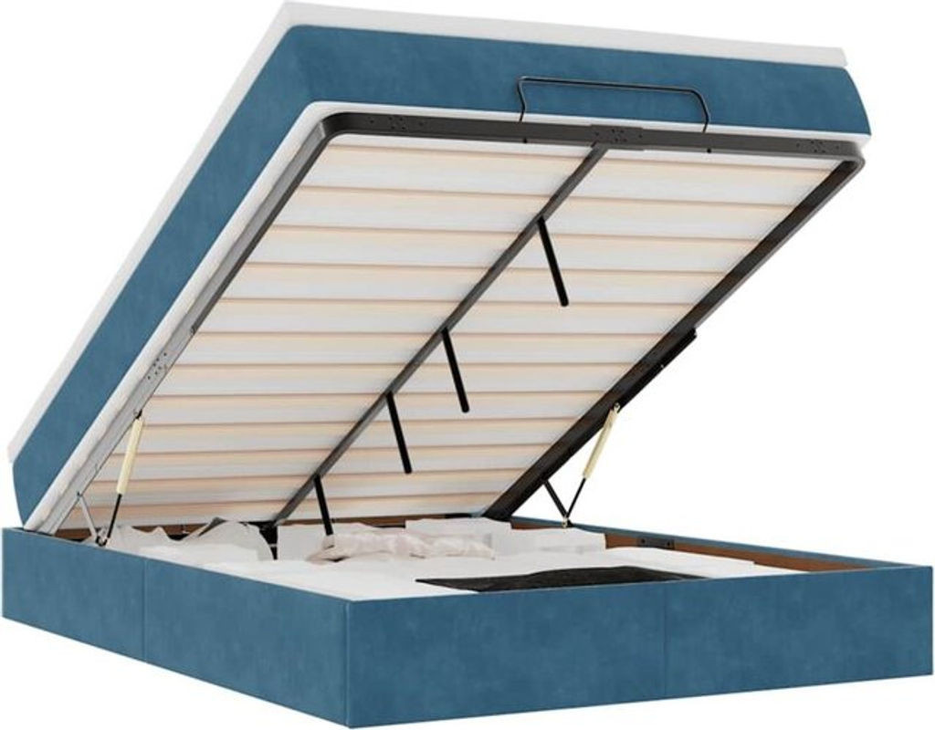 Vidaxl Ottoman Polsterbett mit Matratze aus Samt in Dunkelblau B/T/H: 140 x 200 x 23,5 cm - Bild 1