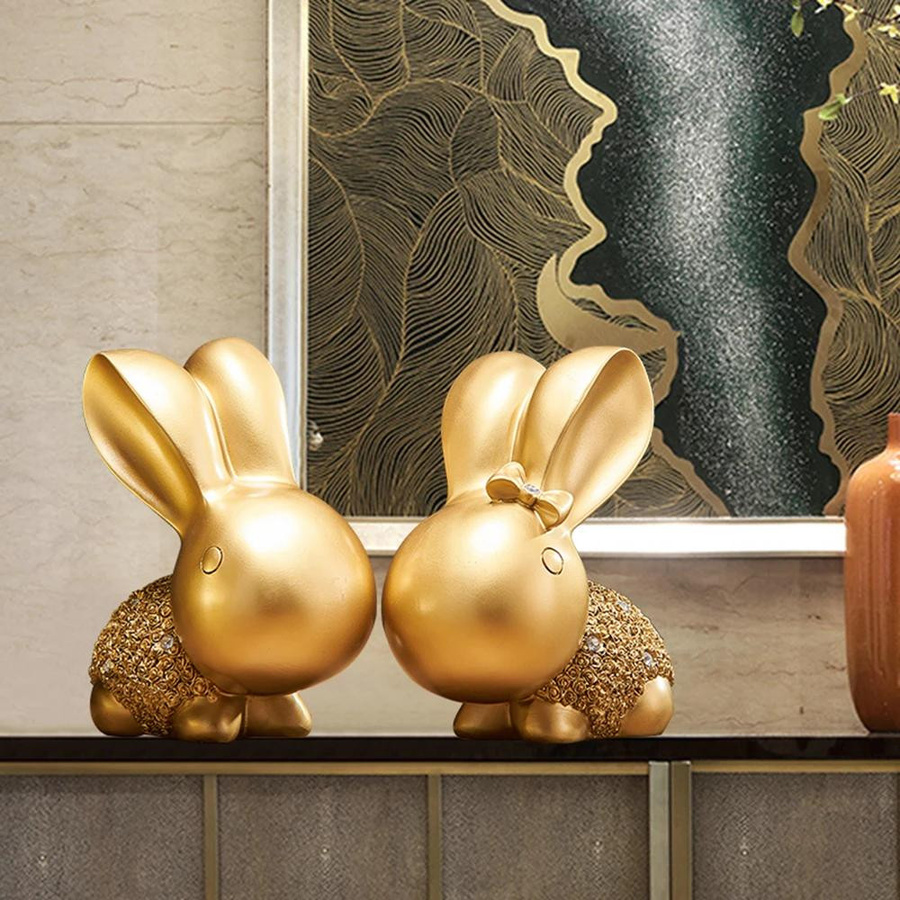 2er-Set Vintage Hase Statue aus Harz als dekorative Tierkreiszeichen Miniaturfigur für Schreibtisch und Teehaus - Bild 2