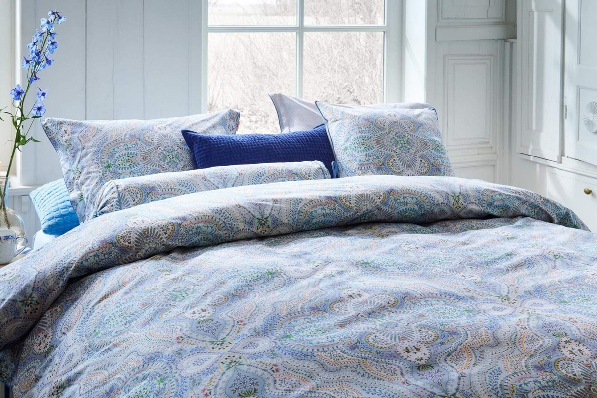PIP Studio Perkal Bettwäsche Moon Flower Light Blue mit floralen Ornamenten, wendbar, B/H: 155 x 220 cm und 80 x 80 cm - Bild 1