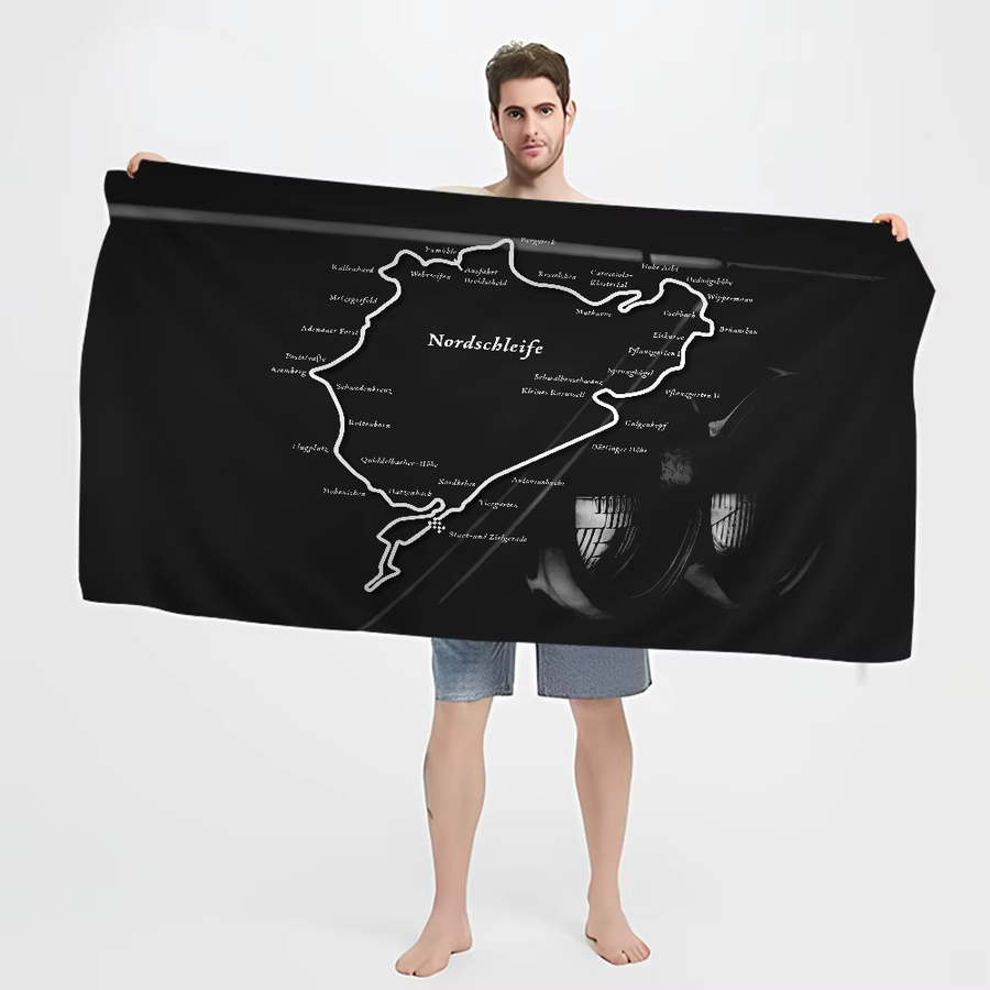 Saugfähiges Mikrofaser-Strandtuch Nurburgring Circuit in Schwarz mit Grafikdruck für Erwachsene - Bild 4