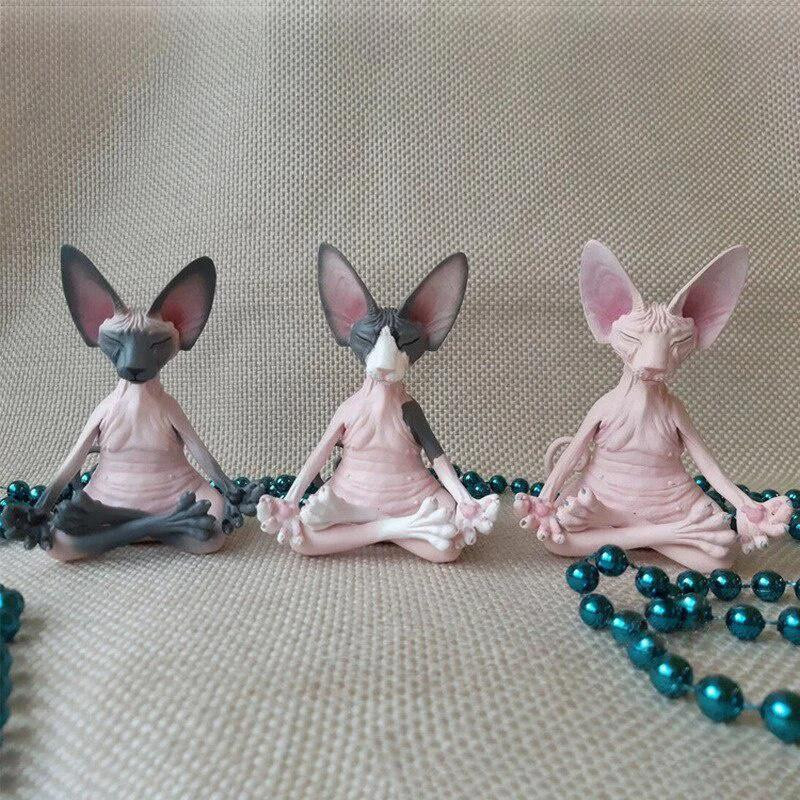 Yiran Furniture Buddha-Sphynx-Katzenfigur aus Harz für Meditation und Yoga als moderne Deko-Skulptur für den Außenbereich und den Tisch - Bild 2