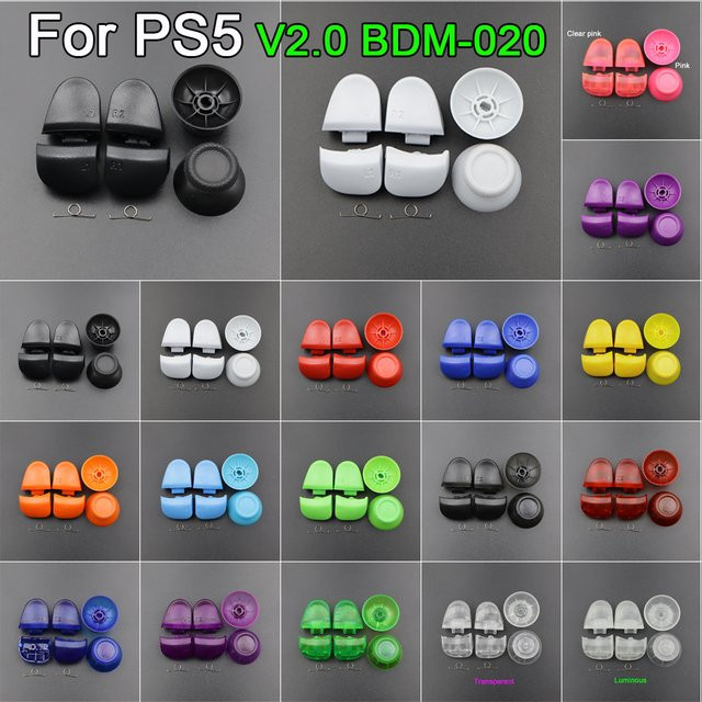 TingDong Ersatzteil-Set für PS5 V2.0 BDM-020 Controller: L1 R1 L2 R2 Trigger-Schultertasten Federn und Joystick-Daumenkappen in Schwarz - Bild 1