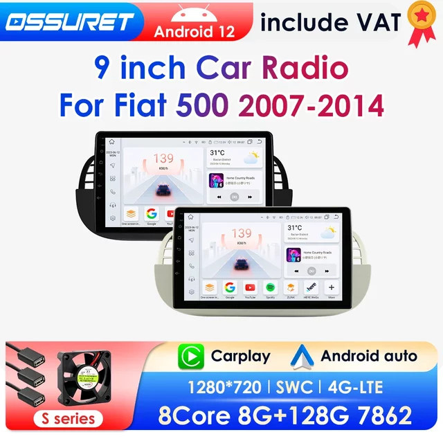 OSSURET Android 12 Autoradio mit 9 Zoll Display für Fiat (2007-2017), Multimedia-Player mit GPS, WiFi, Bluetooth, Carplay und 4G-LTE Unterstützung - Bild 1