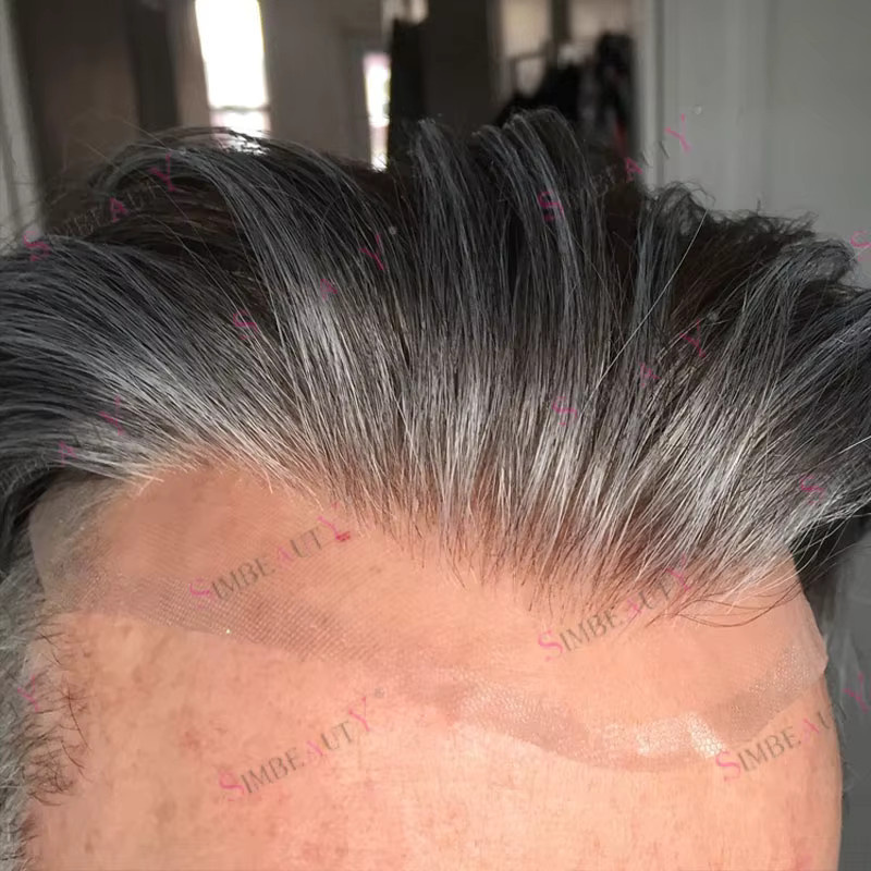 simbeauty Herrenperücke, 100% Echthaar, Schweizer Spitze & PU-Basis - Bild 3