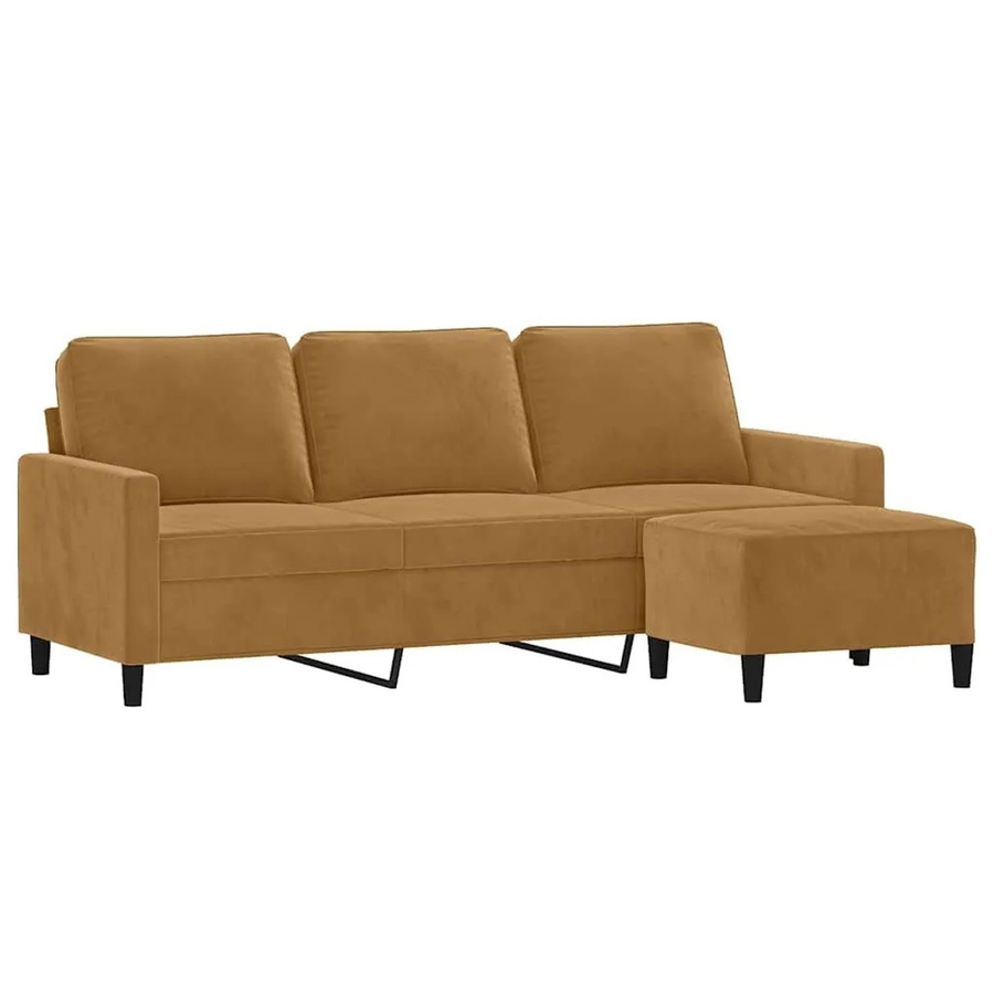 vidaXL 3-Sitzer-Sofa mit Hocker in Braun aus Samt mit modernem Design, B/T/H: 198 x 80 x 77 cm - Bild 2