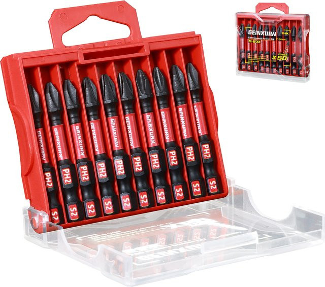 Geinxurn Impact Tough PH2 Kreuzschlitz-Schraubendreher-Bits aus S2-Stahl mit Magnetfunktion und Aufbewahrungsbox für M-Box - Bild 1