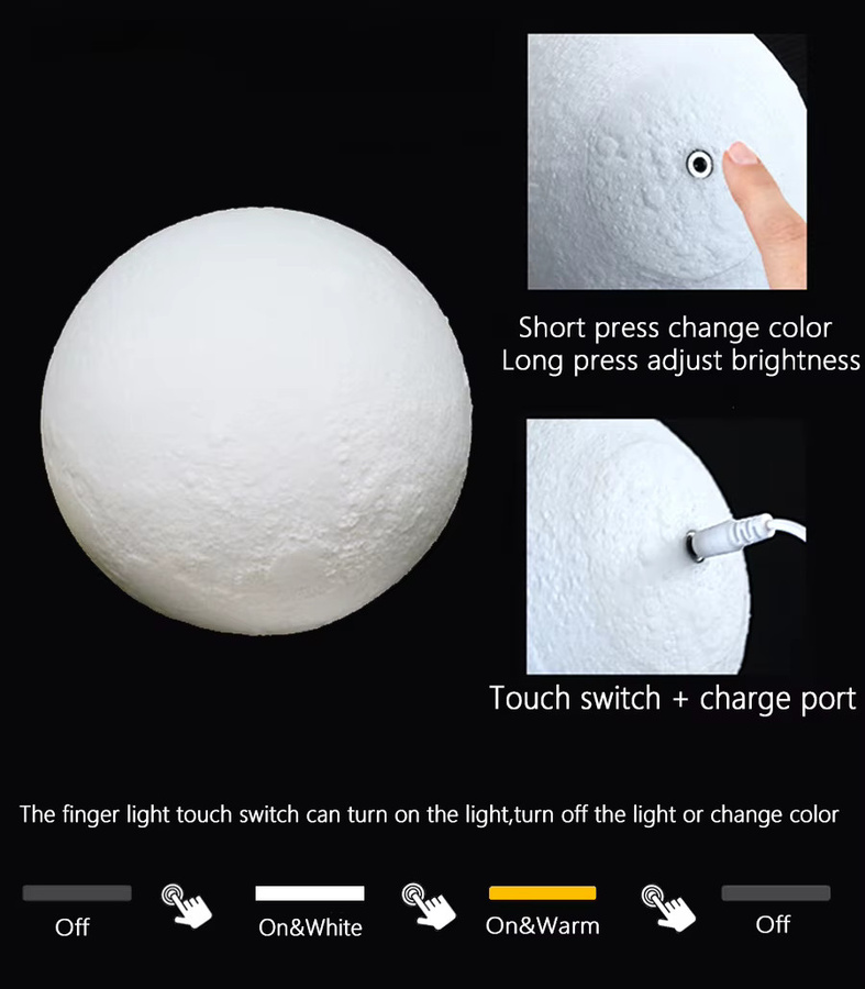 3D-gedruckte Mondlampe mit 16 Farben LED, Fernbedienung und Touch-Steuerung, Farbe: Weiß - Bild 3