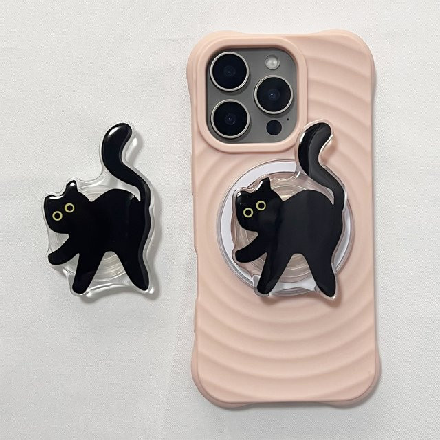 Schwarzer Katzen Handyhalter Griptok für iPhone 17 Pro Max mit aufwärts gerichtetem Schwanz - Bild 1