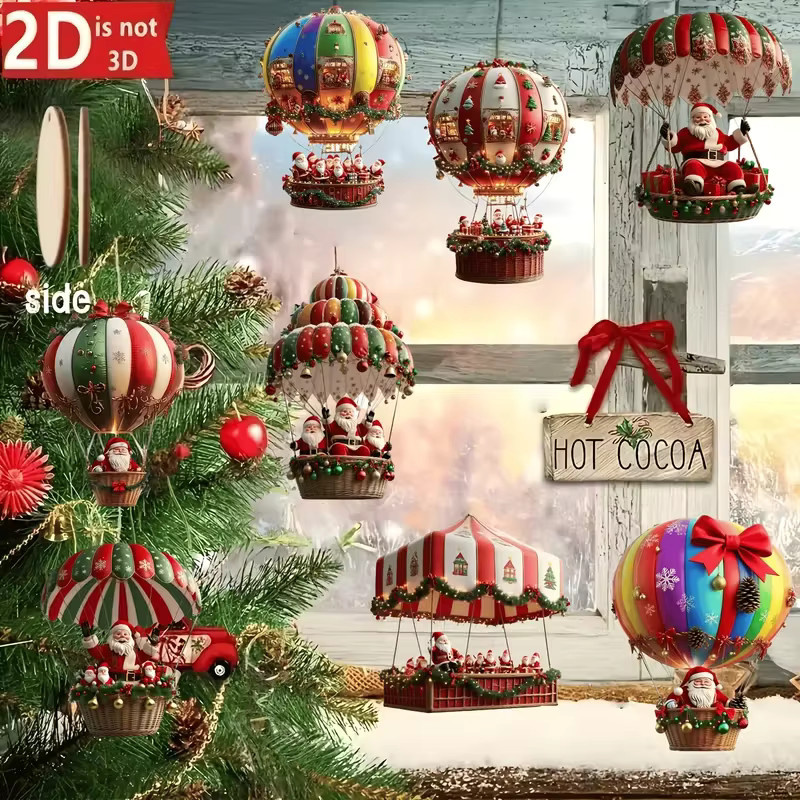 10-teiliges Set handgefertigte Kunstholz-Anhänger von Gebilai CO in Multicolour mit Retro-Heißluftballon-Design - Bild 4