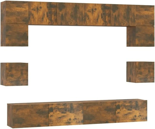 vidaXL 8-teiliges TV-Schrank-Set aus Holzwerkstoff in Räuchereiche, Braun, Wandmontage für dein Wohnzimmer, B/T/H: 60 x 30 x 30 cm, 80 x 30 x 30 cm, 100 x 30 x 30 cm und 30,5 x 30 x 30 cm - Bild 1