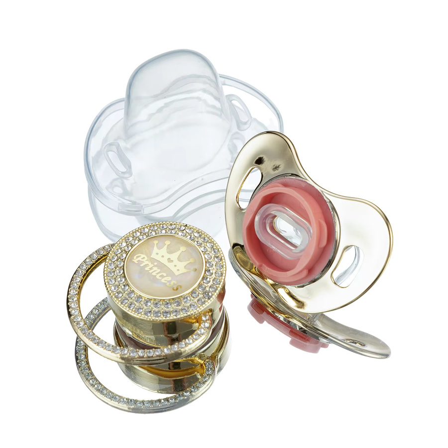 Miyocar Bling Griff Schnuller in Gold und Purple mit 3 Ersatzaufsätzen für Jungen und Mädchen inklusive orthodontischer Saugteile - Bild 2