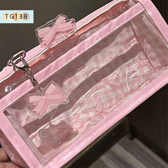 Transparente Federmäppchen-Box mit Schleifenreißverschluss in Pink, große Schreibwaren-Aufbewahrungstasche aus Kunststoff - Bild 1