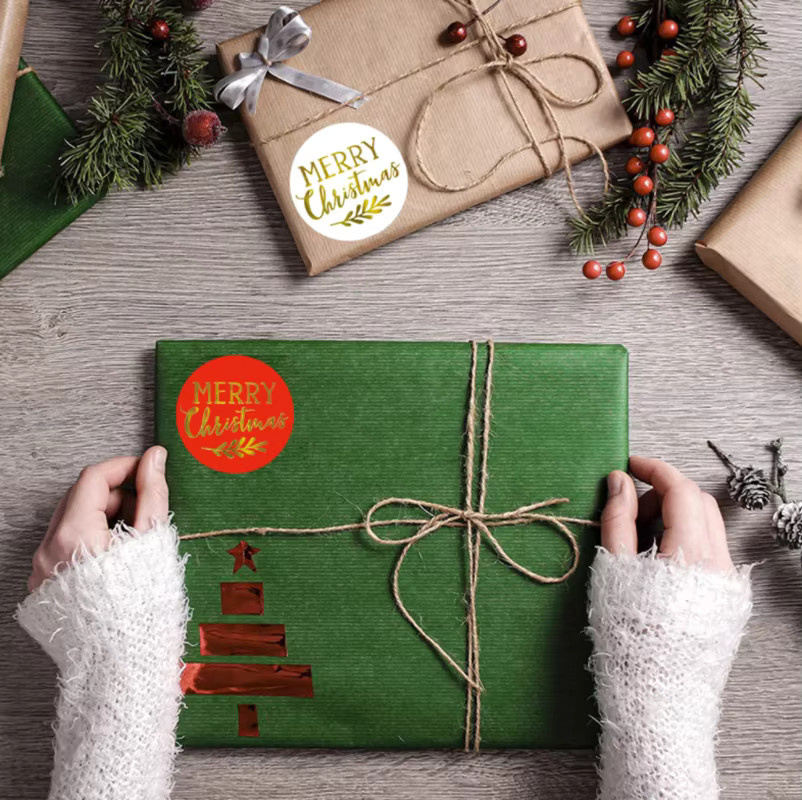 500 Stück TYFYO Goldfolie Frohe Weihnachten Aufkleber, selbstklebende runde Winterurlaubsdekoration für Geschenke, Durchmesser: 3,81 cm - Bild 3