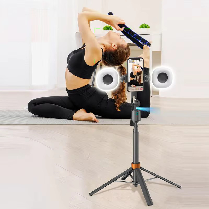 SJBOB 360 Grad drehbarer Selfie-Stick Stativ mit Smart Face Tracking und 2 LED-Leuchten in Schwarz - Bild 6