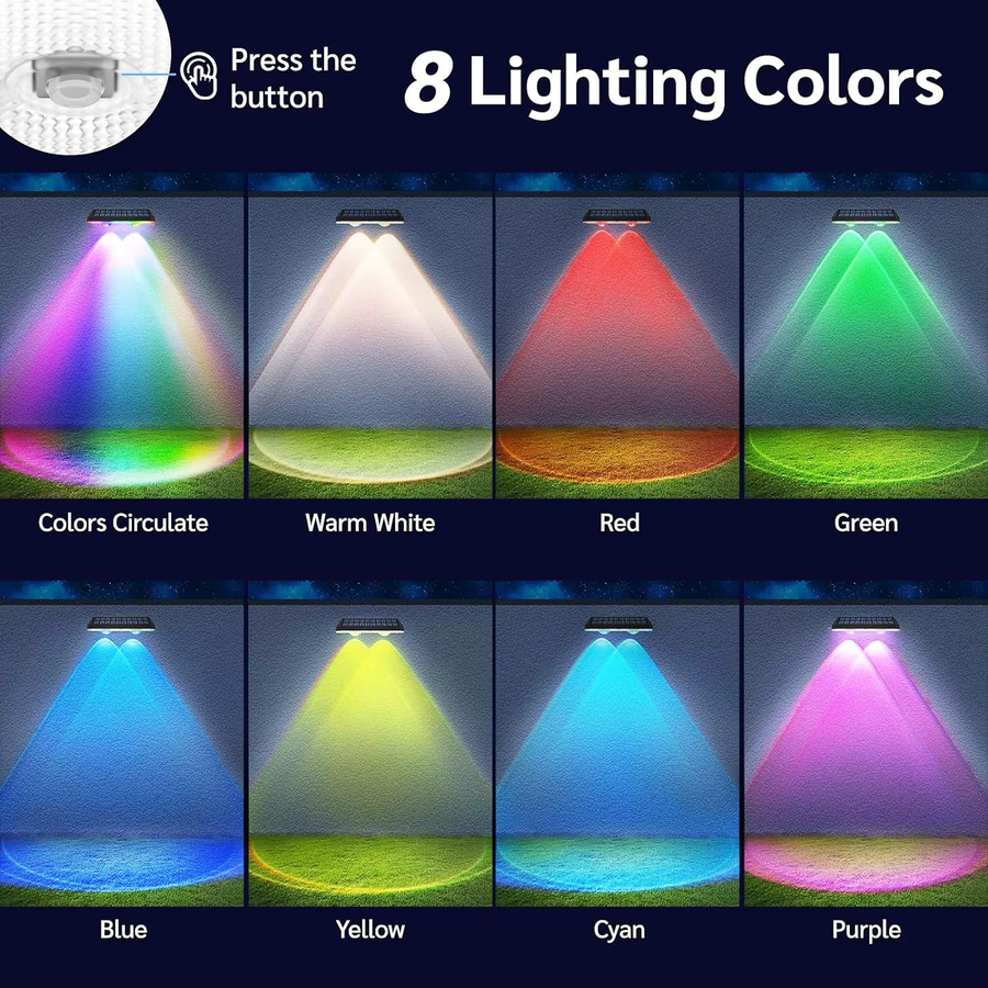 Crepow 4er Set Solar Zaunleuchten mit RGB Farbwechsel, IP65 wasserdichte LED Außenleuchten in Schwarz für Garten, Terrasse, Balkon und Treppen - Bild 3