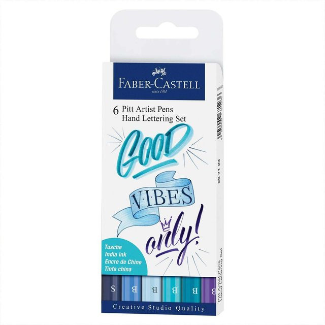 Faber Castell Pitt Artist Pen Tuschestifte für Handlettering in Blautönen, 6 Stück, Blau - Bild 1