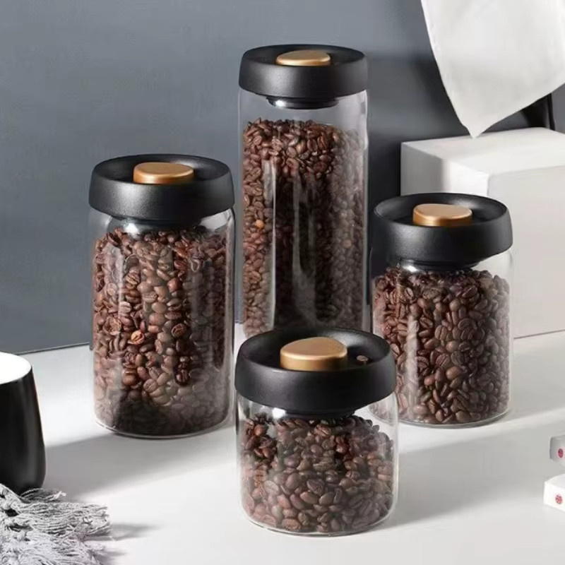 HOCOSHINE Vakuum-Kaffeekanister aus Borosilikatglas, luftdichtes Aufbewahrungsset für Kaffee, Tee oder Zucker, transparent - Bild 2