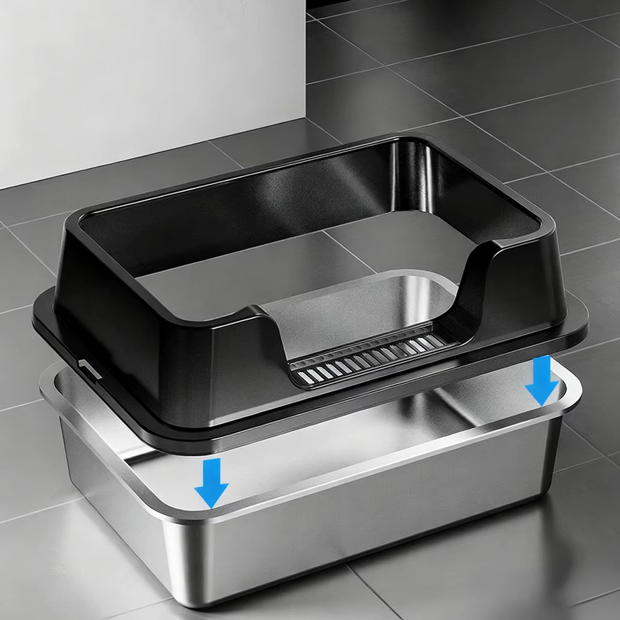 TWISTER.CK Katzentoilette aus Edelstahl mit Deckel in Silber und Grau, extra groß und hochseitig für große Katzen - Bild 1