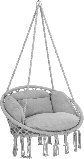 Detex Hängesessel im Boho-Design mit Kissen, Hellgrau, B/T/H: 80 x 60 x 140 cm - Bild 1