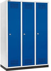 Schäfer Shop Genius Kleiderspind mit Sockel, 3 Abteile, Zylinderschloss, lichtgrau/enzianblau, B/T/H: 400 mm Abteilbreite - Bild 1