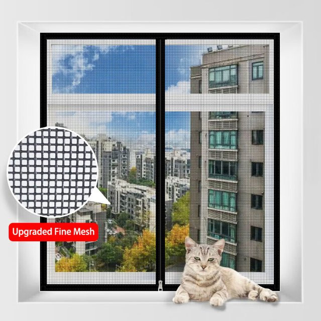 TranquilTouch Selbstklebendes Insektenschutzgitter mit Reißverschluss für Fenster und Türen, Schwarz, B: 200 cm x H: 200 cm - Bild 1