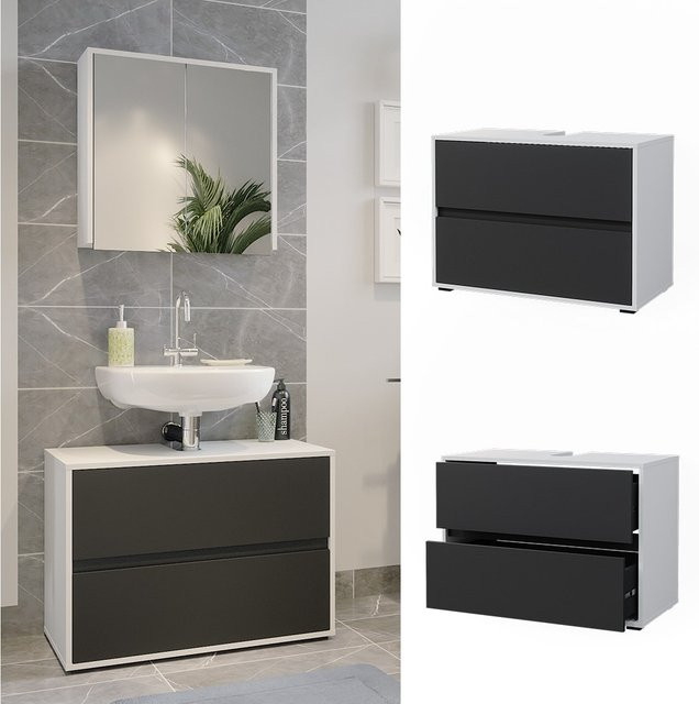 Vicco Waschtischunterschrank Maltin Badezimmer Weiß Anthrazit B: 80 cm, T: 58 cm - Bild 1